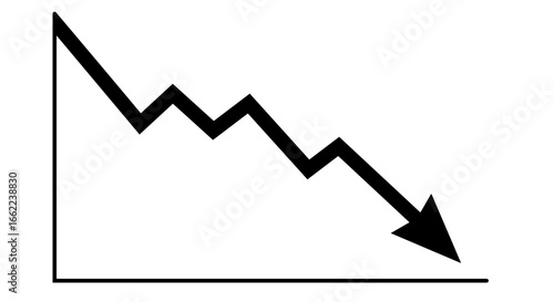 Downward trend icon: black arrow falling graph silhouette on white background