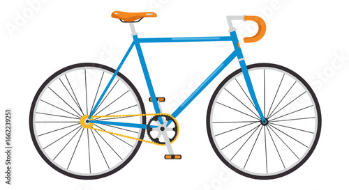 Colorful blue road bike design with orange detailing on handlebars and saddle