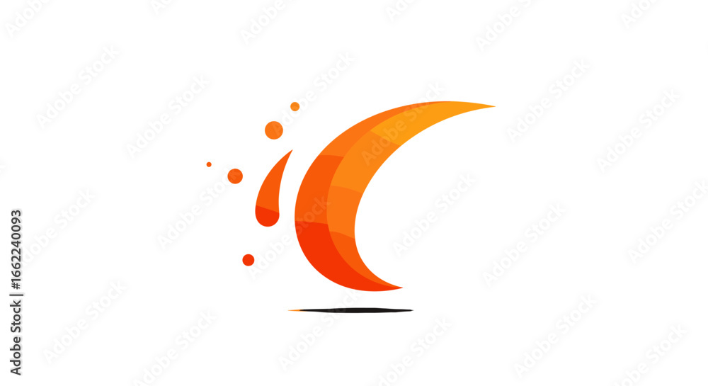 Obraz premium Abstract gradient logo with orange crescent and dynamic circles on white background