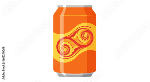 Bright orange beverage can with abstract swirly design on vibrant label