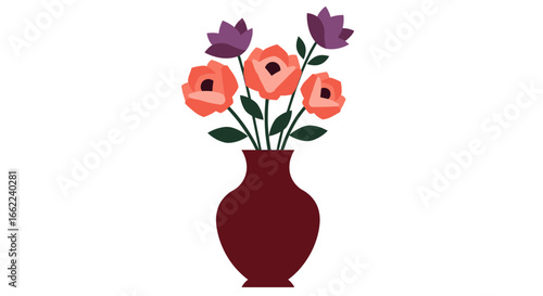 Elegant flower arrangement in a vase with bold colors and minimalist design