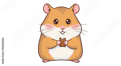 Cute cartoon hamster holding snack with adorable cheeks