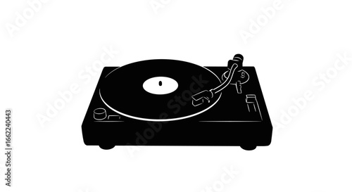 Retro turntable silhouette design: vintage vinyl record player art