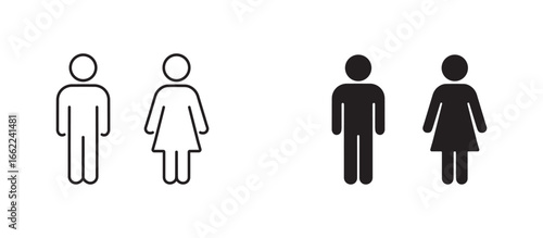 Man and woman outline and silhouette icon set .