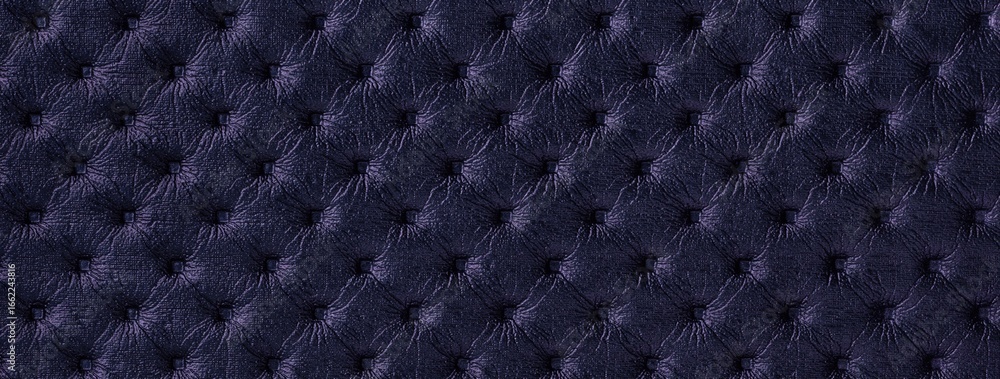Naklejka premium Dark violet leather texture with capitone pattern, macro background of indigo retro Chesterfield vintage textile fabric