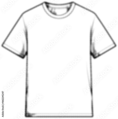 White t-shirt in halftone pattern, simplistic design. Vector illustration