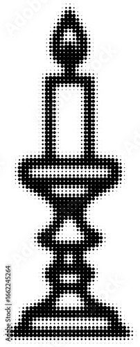 Halftone black candlestick with burning flame. Vector illustration