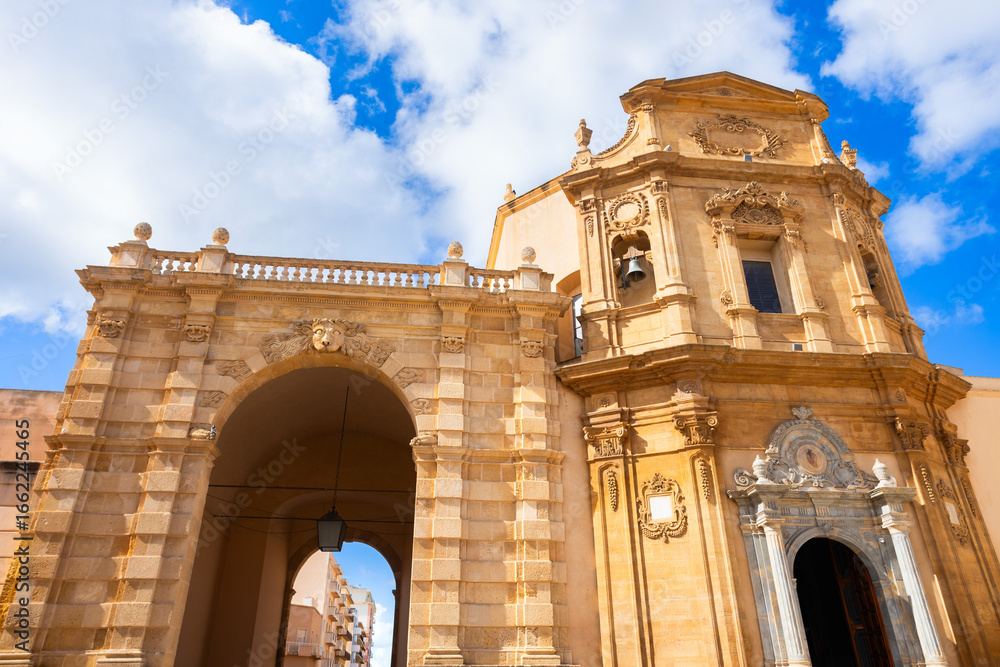 Naklejka premium Porta Garibaldi city gate, Addolorata Church, Marsala