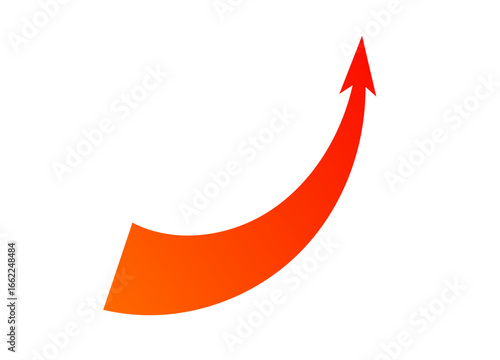 Curved red arrow with sharp tip represents directional movement and strategic attack in bold gradient war design.