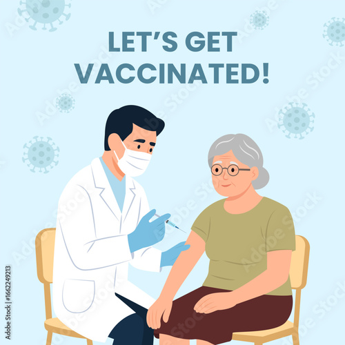 Let's get vaccination. Medical staff inject patient's arm. Medicine healthcare concept, Vector illustration