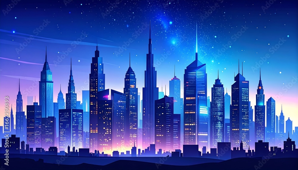 Fototapeta premium Futuristic city skyline at night (2)