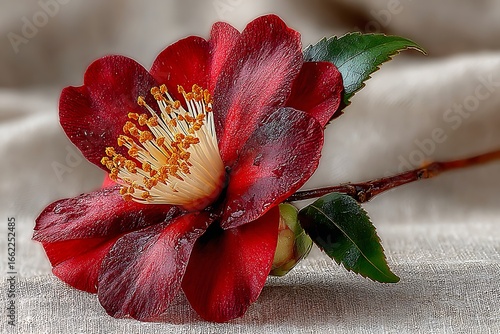Wallpaper Mural Vibrant red camellia flower close up high resolution picture Torontodigital.ca