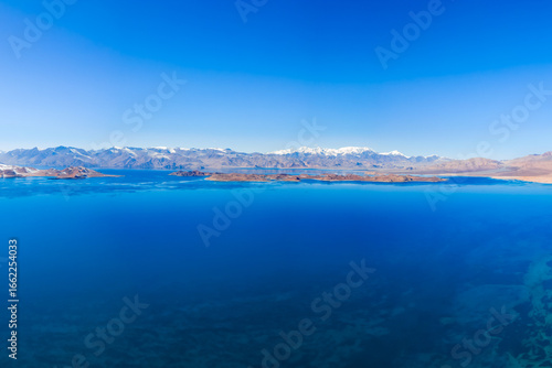 Fotografie Karakul lake aerial panoramic view in Tajikistan