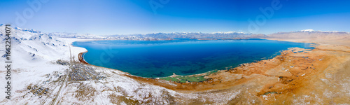 Obraz na płótnie Karakul lake aerial panoramic view in Tajikistan