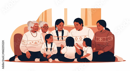 A multigenerational family gathers together for a heartfelt reunion sharing stories and creating lasting memories against a warm neutral toned backdrop filled with love and connection