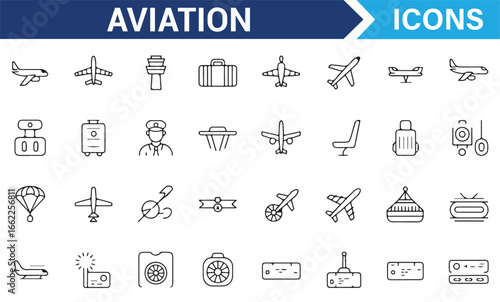 Airline and Airport Icons Set for Creative Designs