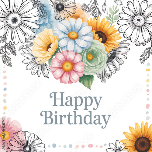 Charming birthday greeting card with floral accents