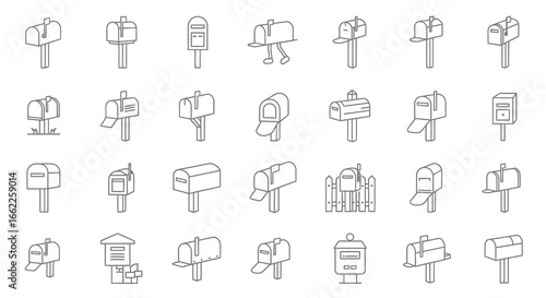 Mailbox Variety Black and White Line Art of Different Designs