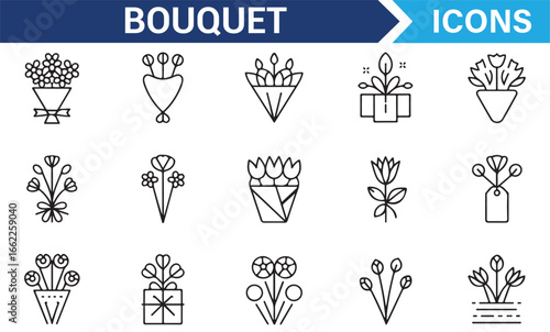 Collection of Simple Bouquet Icons for Floral Designs
