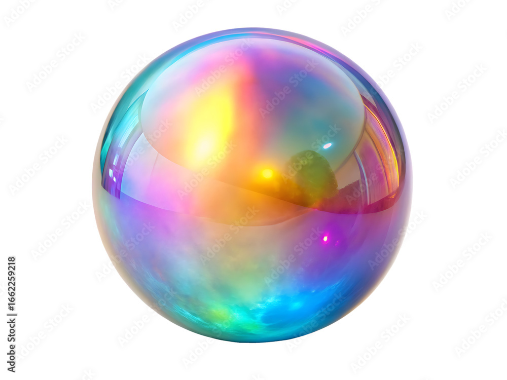 Obraz premium Iridescent Sphere Reflecting Colorful Lights on Background ball rainbow isolated on a transparent background