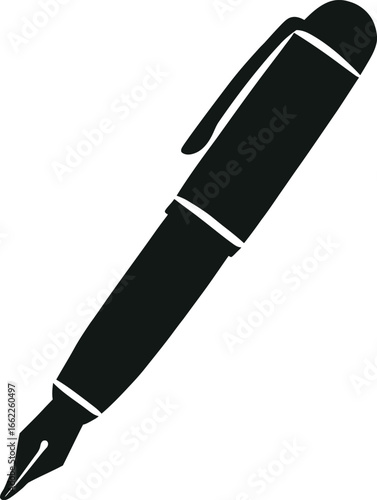 Black Fountain Pen Illustration with White Accents