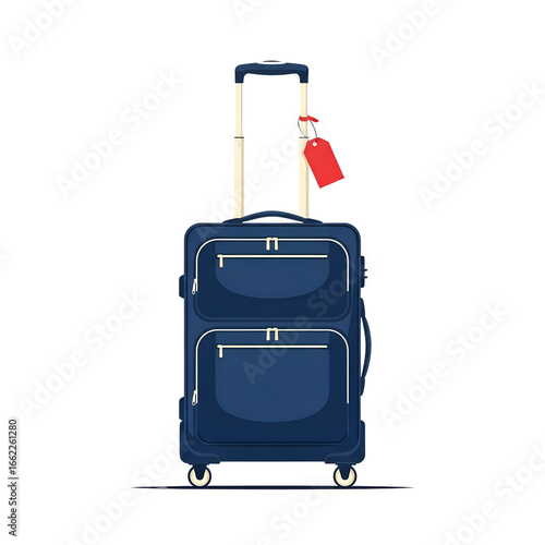 Blue Rolling Suitcase With Red Tag luggage travel isolated on a transparent background, png.