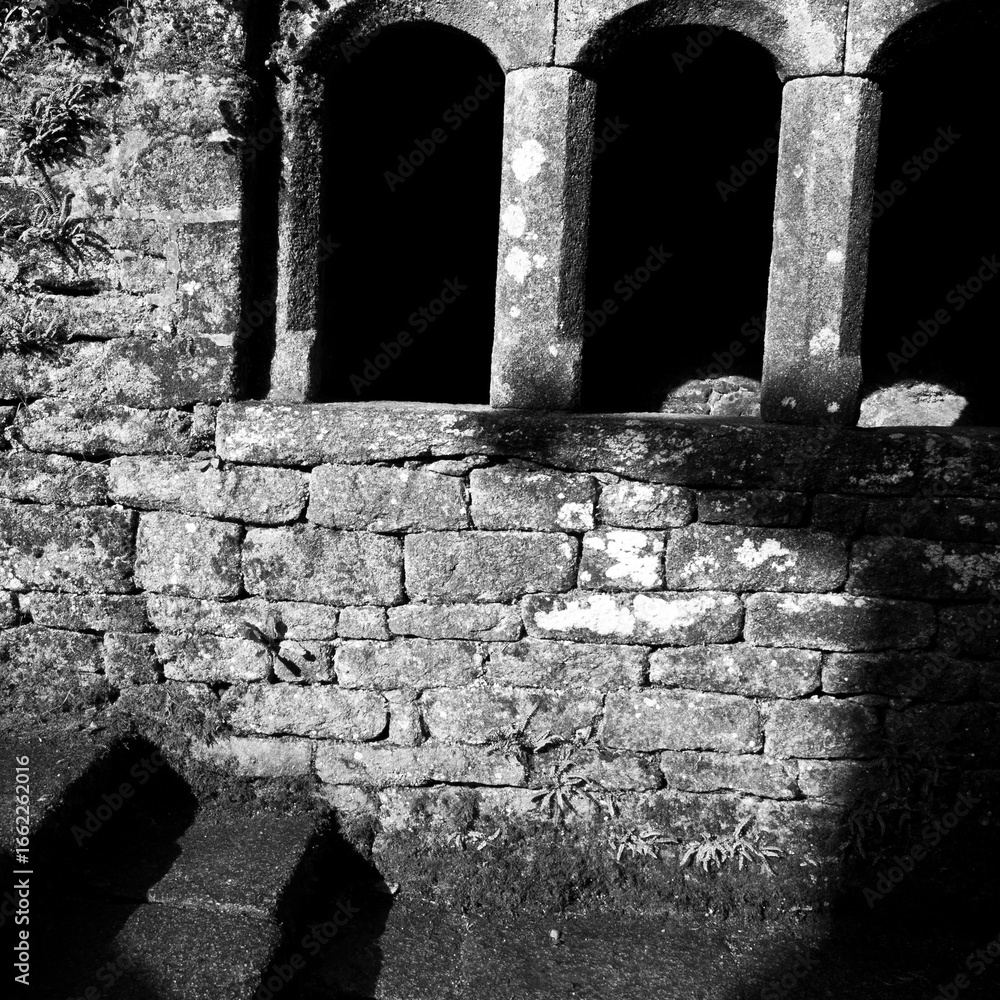 Fototapeta premium Le Faouet Morbihan Side View of Stone Chapel in Black and White