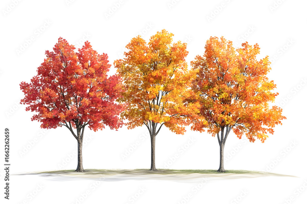 Majestic autumn display with three mature maple trees Majestic autumn display with three mature maple trees