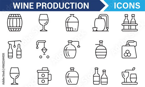 Set of Wine Production and Bottling Icons for Web and Print