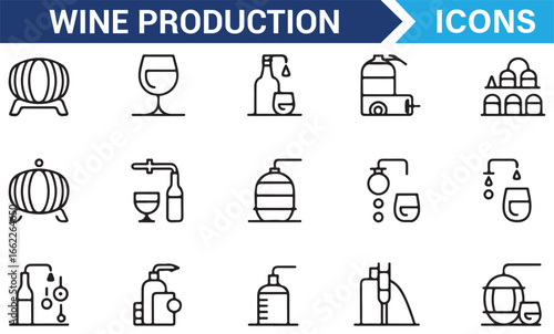 Wine Making and Production Icons for Vineyard and Winery Themes