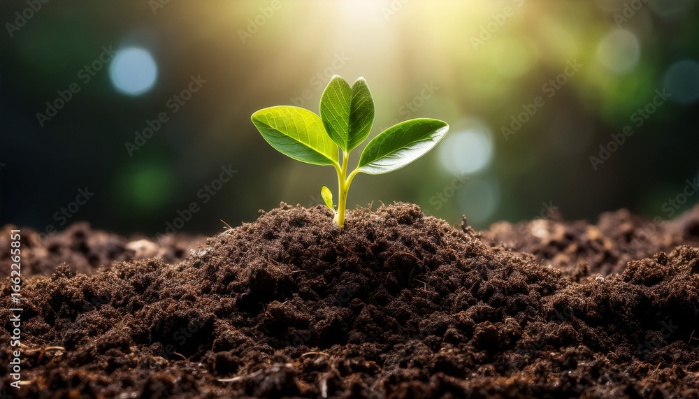 Fototapeta premium fresh sprout emerging from rich dark soil