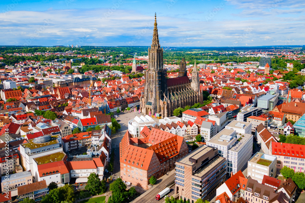 Obraz premium Ulm Minster Church aerial panoramic view, Germany