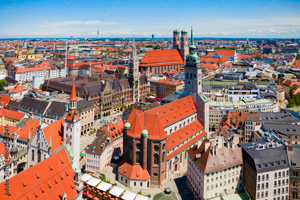 Naklejka premium Marienplatz aerial panoramic view in Munich city, Germany