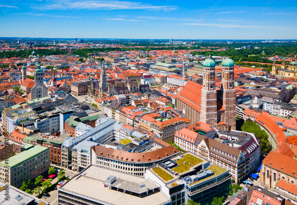 Naklejka premium Marienplatz aerial panoramic view in Munich city, Germany