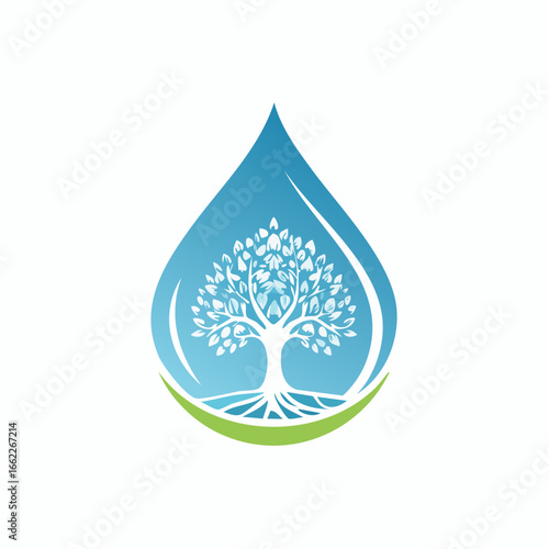 Eco-Friendly Water Drop Tree Logo Minimalist Nature Design