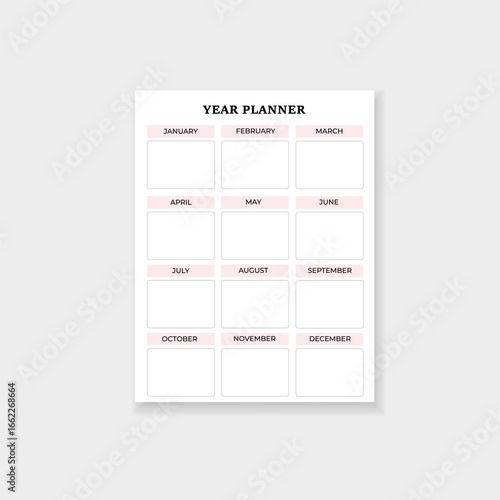 Form for planning yearly activities with monthly sections. clear layout for effective scheduling.