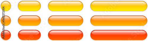 Buttons orange yellow isolated, shiny glass navigation button set for website.