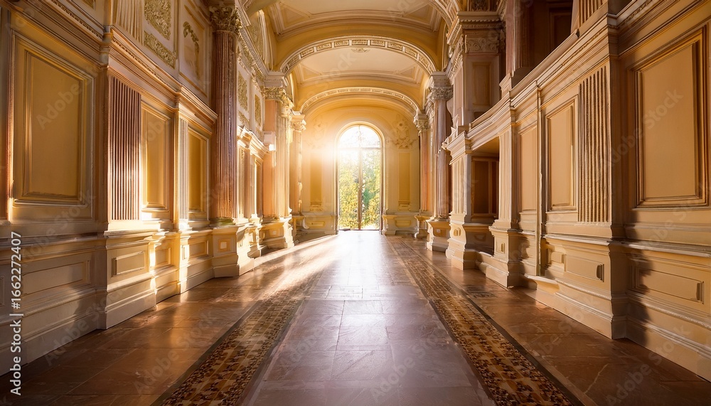 Obraz premium sunlit hallway with classic architecture