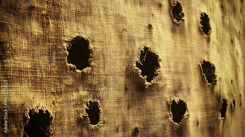 Torn Fabric Texture with Bullet Holes Background
