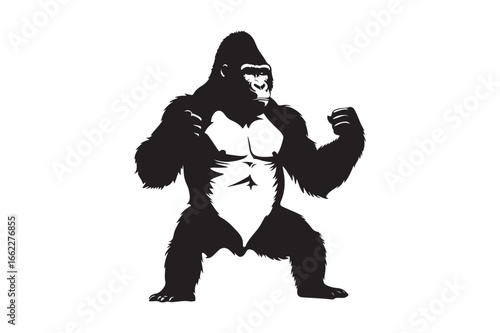 Powerful gorilla silhouette in a tensed stance displaying muscular physique and strength
