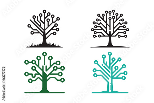 Abstract circuit board tree designs representing technology growth innovation and digital networks