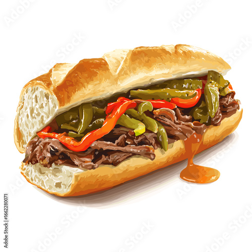 Chicago Italian Beef Sandwich with Jus and Peppers