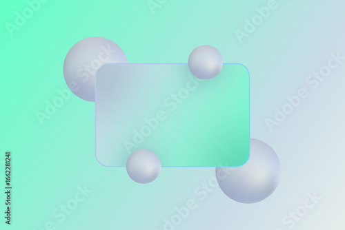 Minimalistic background with volumetric white balls and a transparent element. Eps 10