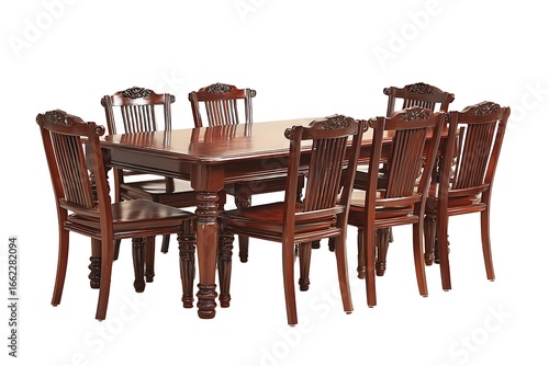 Elegant mahogany dining set with eight chairs for luxurious family gatherings and sophisticated dinner parties