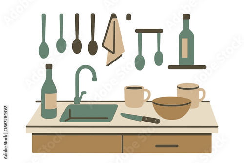 A spacious kitchen interior design characterized by a limited color palette, embodying principles of kitchen design, simplicity, and minimalism through the restrained use of items and decor