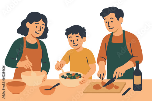 Concept of a landing page featuring easy family recipes, with a mother and daughter preparing a pie together at home