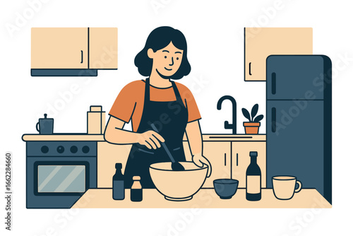 Online cooking classes feature a chef providing detailed instructions, with scenes of a kitchen, a chef, baking supplies, and a family using a tablet to follow along at home