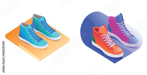 3d render of modern sneakers and high top vector art illustration design