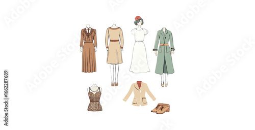 Collection of vintage fashion style clothing illustration vector art design 