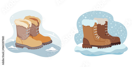 Stylish winter boots with fur vector art illustration design